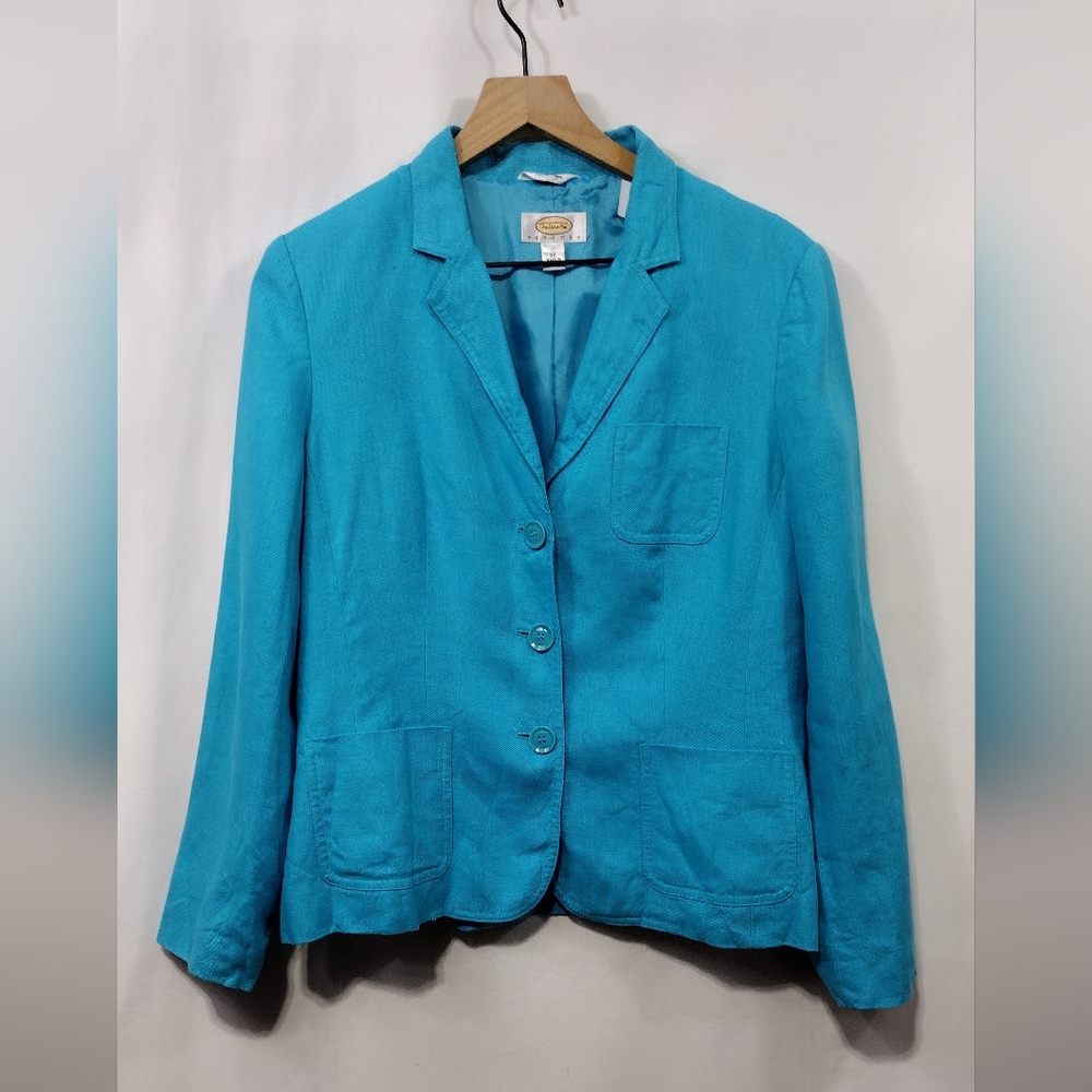 Talbots Irish Linen Blazer Women's 12 Blue Office Career Work Casual Retro Y2K - Picture 2 of 10